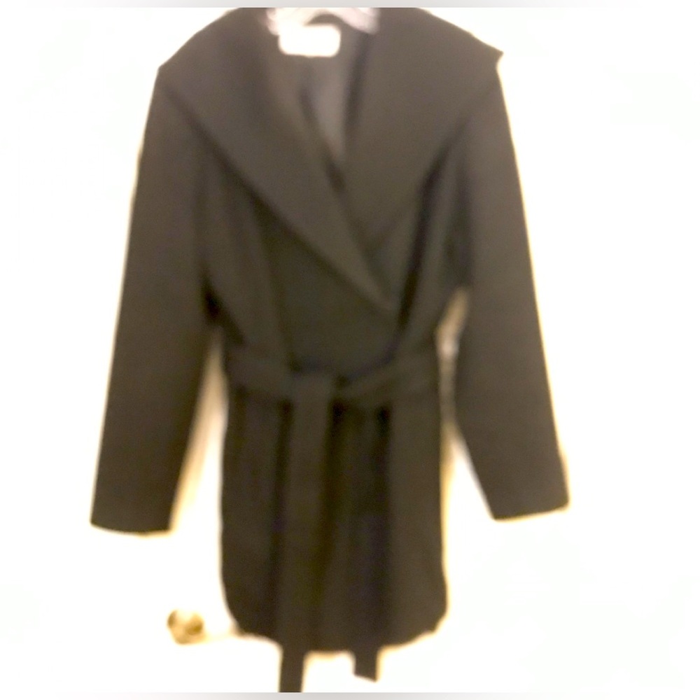 Calvin Klein Shawl Collar Wool Belted Snap Closures Coat